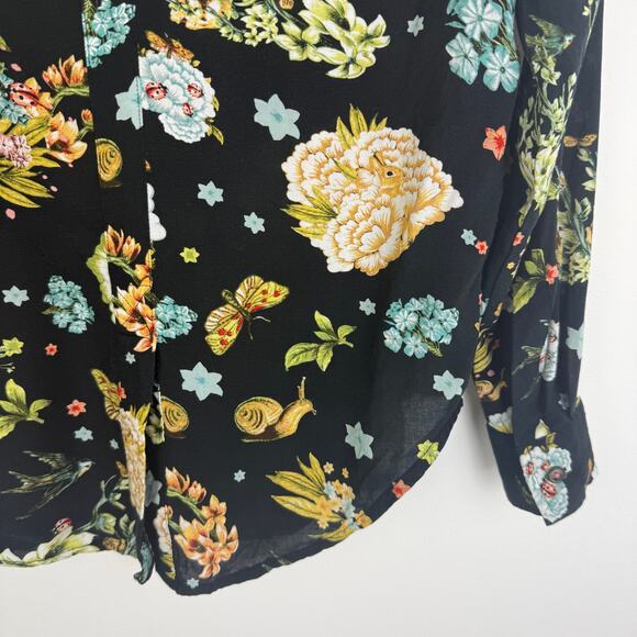 MAEVE By Anthropologie Womens Floral Print Button-Down Black/Yellow Blouse 4 - Picture 8 of 10